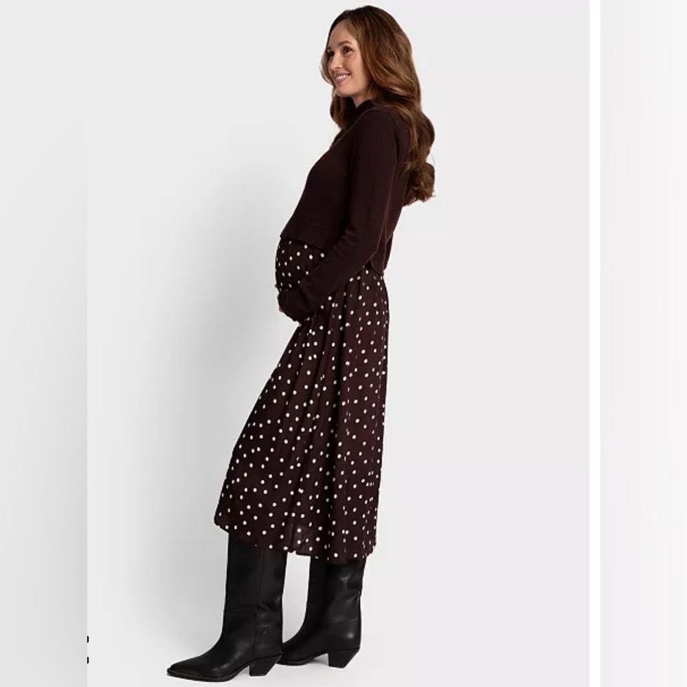 NWT Seraphine Maternity Arya Knit Topoer with Polka Dot Skirt Dress…